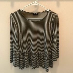 Francesca’s- Dee Elly - Olive Striped Shirt- M